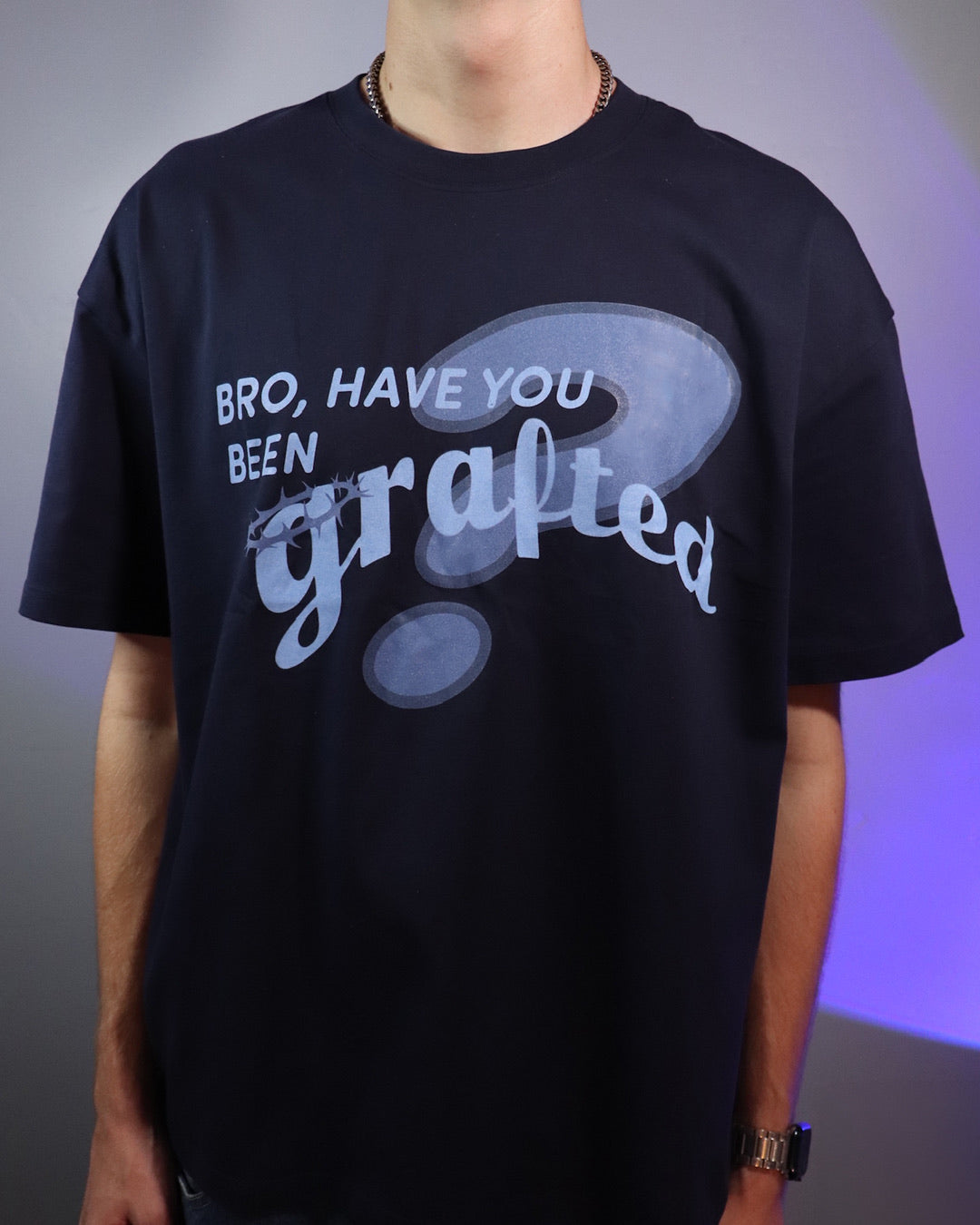 “Have You Been Grafted?” Oversized Tee - Navy Blue